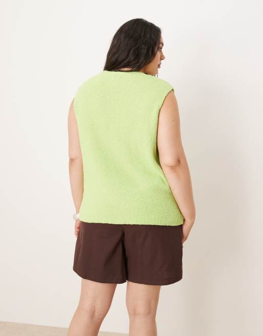 ASOS DESIGN Curve - Oneffen gebreide gilet met ruime pasvorm in limoengroen, 3 van 4