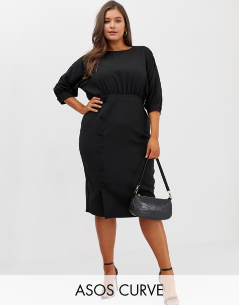 ASOS DESIGN Curve ołówkowa sukienka midi ze spódnicą zapinaną na guziki - view 1