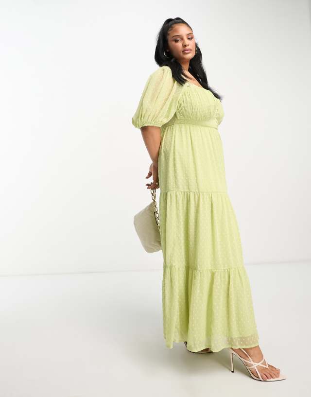 ASOS Curve - ASOS DESIGN Curve open back lace insert dobby maxi tea dress in lime