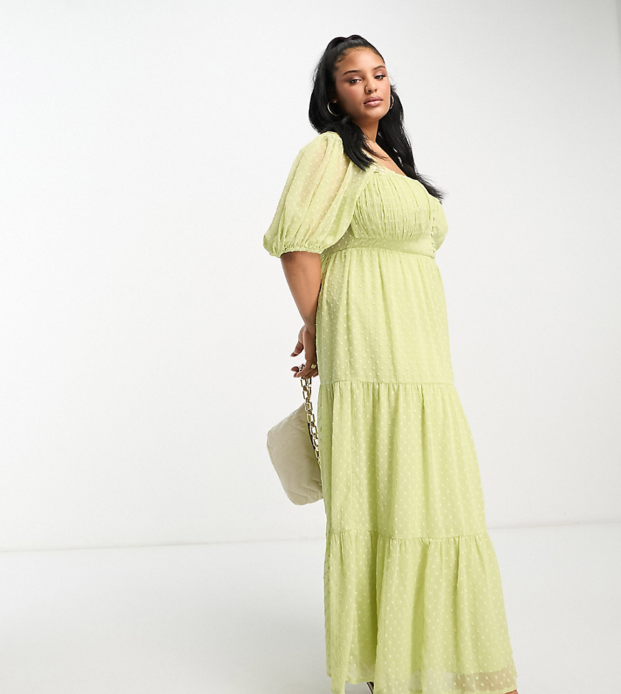 Asos Curve Asos Design Curve Open Back Lace Insert Textured Maxi Tea Dress In Lime-green