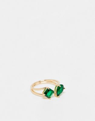 ASOS DESIGN Curve open ring with split band and emerald stone in gold tone | ASOS