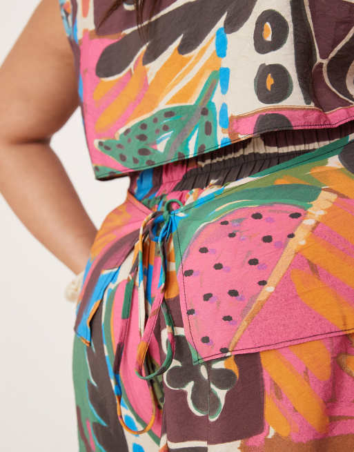ASOS DESIGN Curve open tie back shell top in carnival print - part of a set