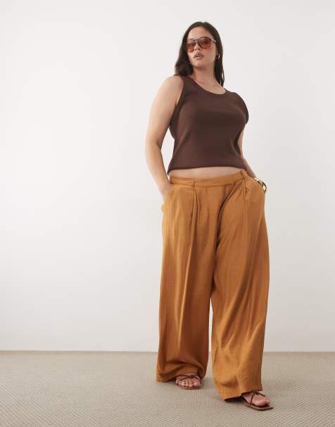ASOS DESIGN Curve – Orange, krinklat set med shell-topp och mensy-byxor - view 1