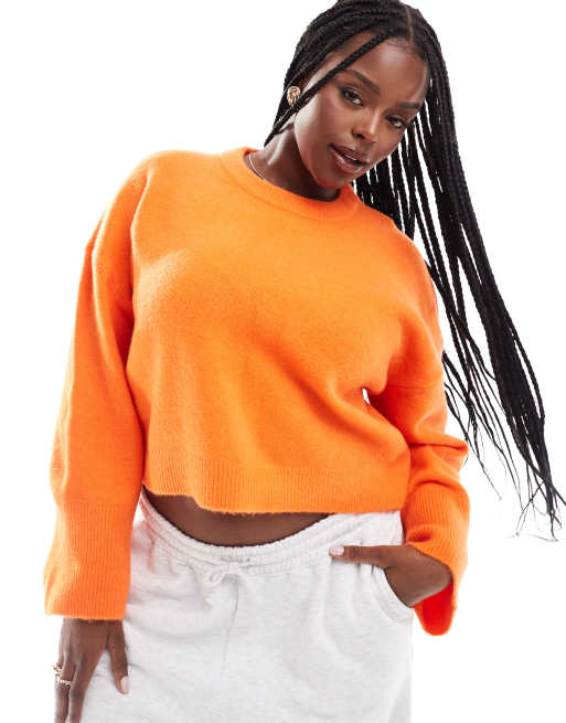 ASOS DESIGN Curve - Orange trøje med rund hals i firkantet pasform med vide ærmekanter