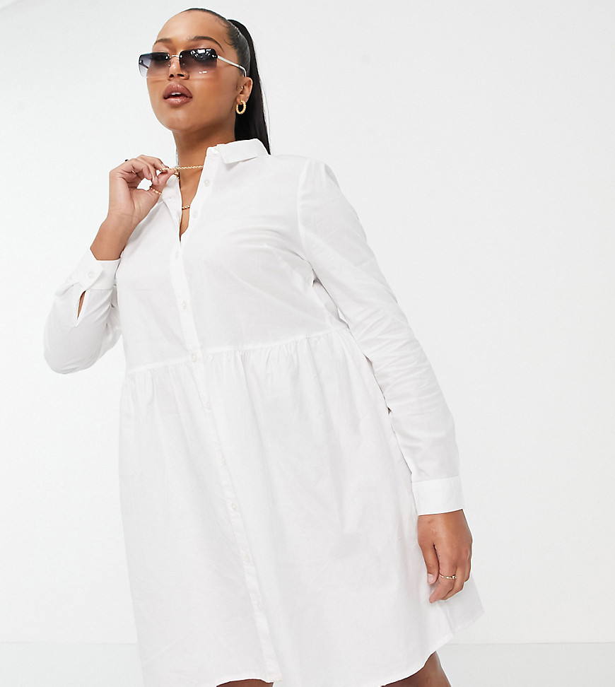 ASOS DESIGN Curve organic cotton mini smock shirt dress in white