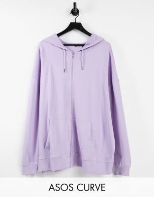 ASOS DESIGN Curve organic cotton super oversized zip through hoodie in lilac