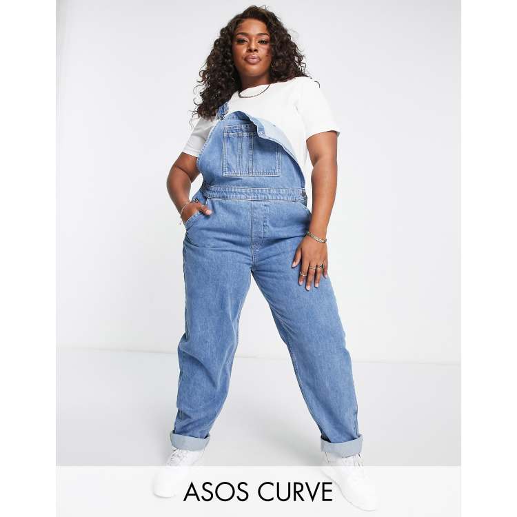 ASOS DESIGN Curve 'original' denim dungarees in midwash