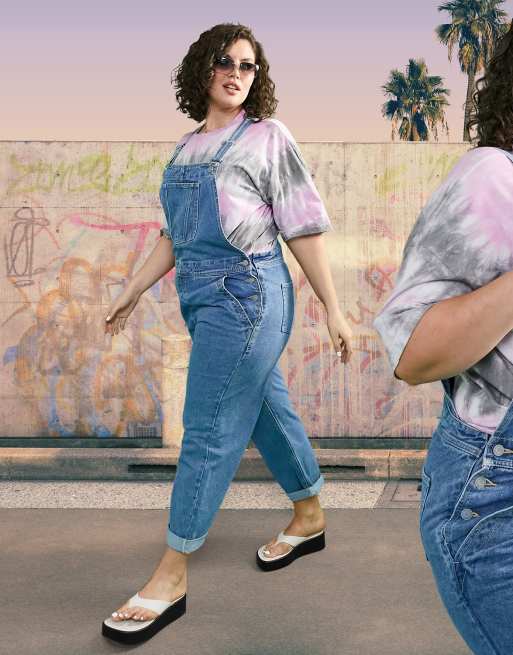 ASOS DESIGN Curve 'original' denim dungarees in midwash