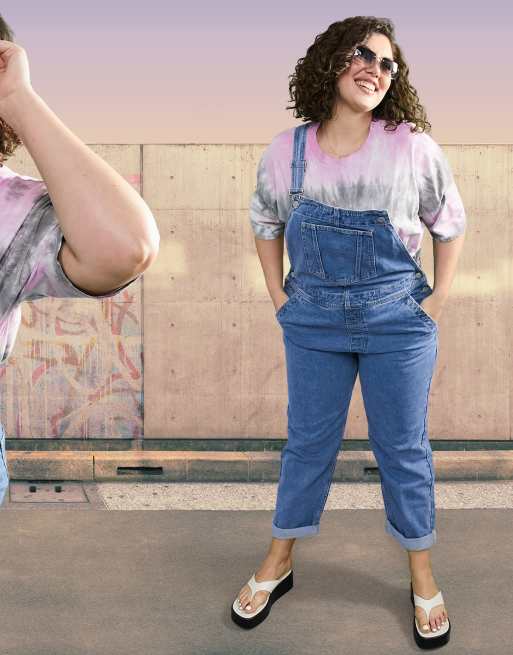 ASOS DESIGN Curve 'original' denim dungarees in midwash