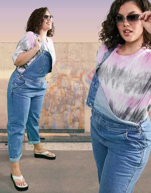 ASOS DESIGN Curve 'original' denim overalls in midwash, 3 of 4