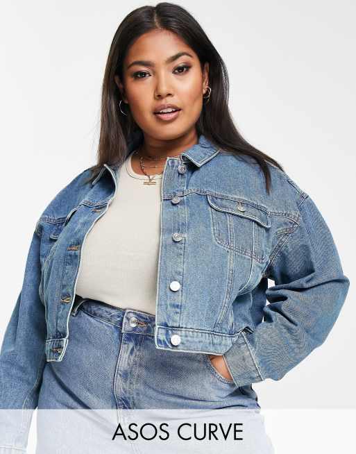 ASOS DESIGN Curve - 'Original' - Denimjakke i mellemvask