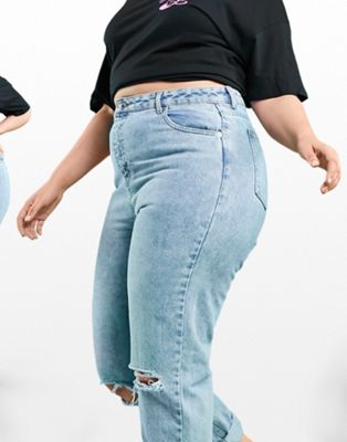 Jeans slim DESIGN Curve - Original - Jean mom taille haute déchiré - Délavage clair