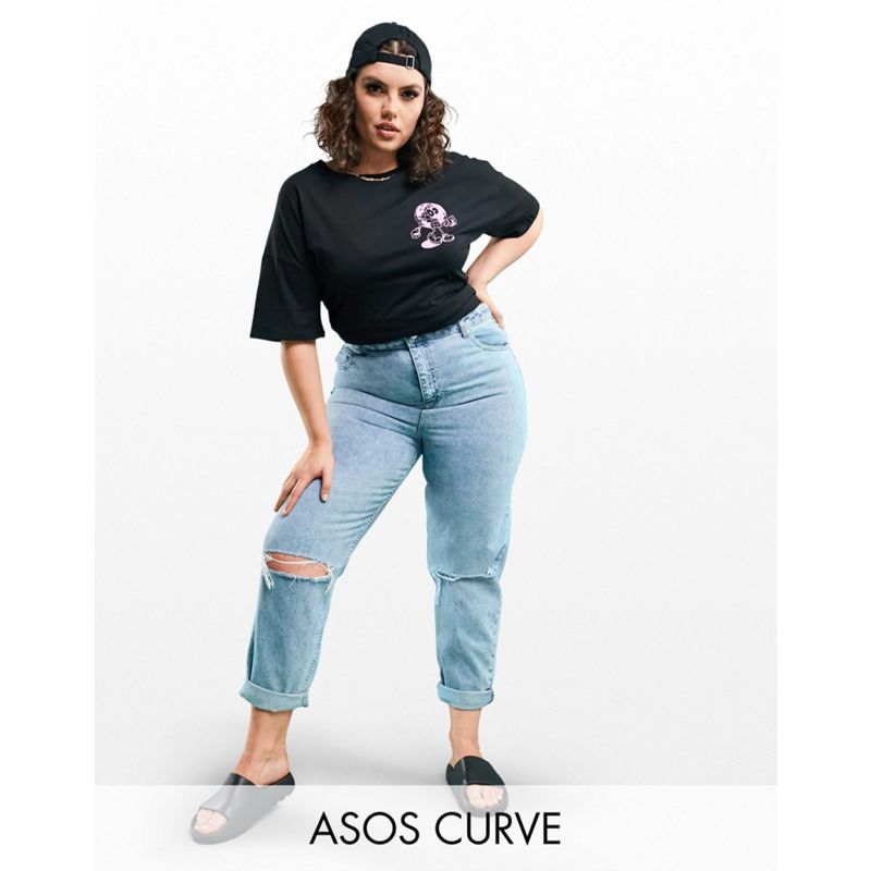 5nStS Jeans DESIGN Curve - Original - Mom jeans a vita alta lavaggio chiaro con strappi