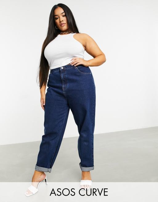 ASOS DESIGN Curve - 'Original' mom jeans met hoge taille en donkere wassing