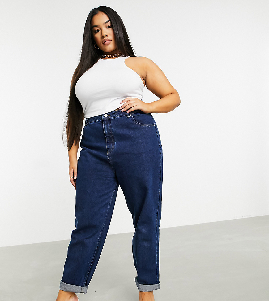 ASOS DESIGN Curve - 'Original' mom jeans met hoge taille in midwash-Blauw