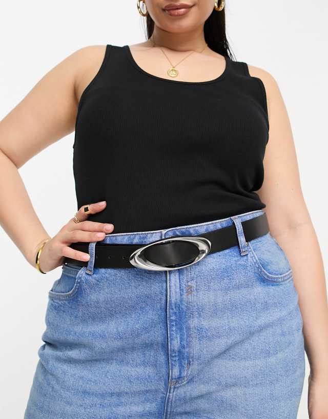 ASOS DESIGN Curve oval beveled buckle belt in black