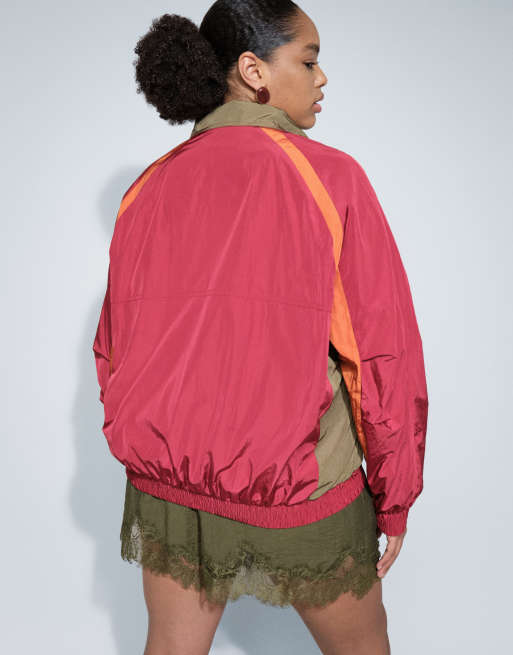 ASOS DESIGN Curve overhead color block track jacket in red, 3 of 8
