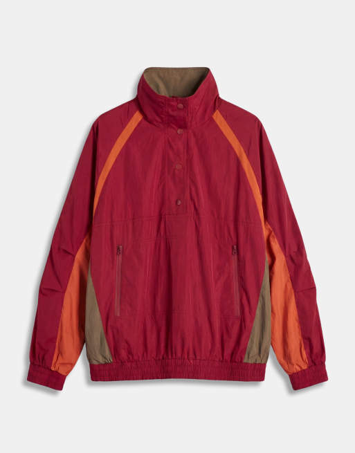 ASOS DESIGN Curve overhead colour block track jacket in red, 5 of 8