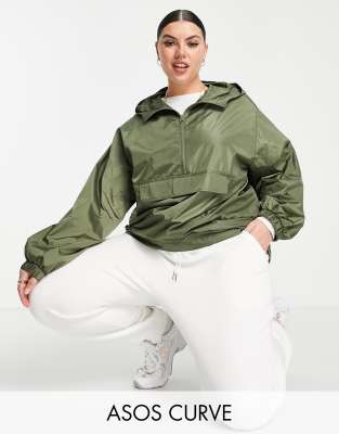 ASOS DESIGN Curve overhead rain jacket in khaki - ASOS Price Checker