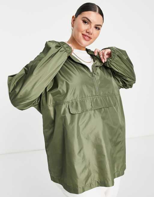 ASOS DESIGN Curve overhead rain jacket in khaki ASOS