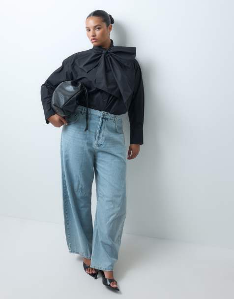 ASOS DESIGN Curve overhemd met grote strik aan de hals in zwart - view 1