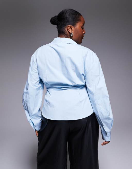ASOS DESIGN Curve - Overhemd met overslag en cocoon mouwen in blauw, 4 van 4