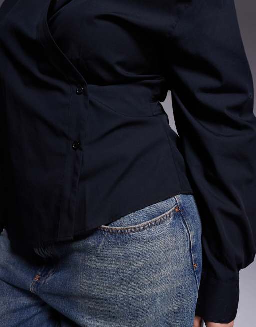 ASOS DESIGN Curve - Overhemd met overslag en cocoon mouwen in zwart, 3 van 4