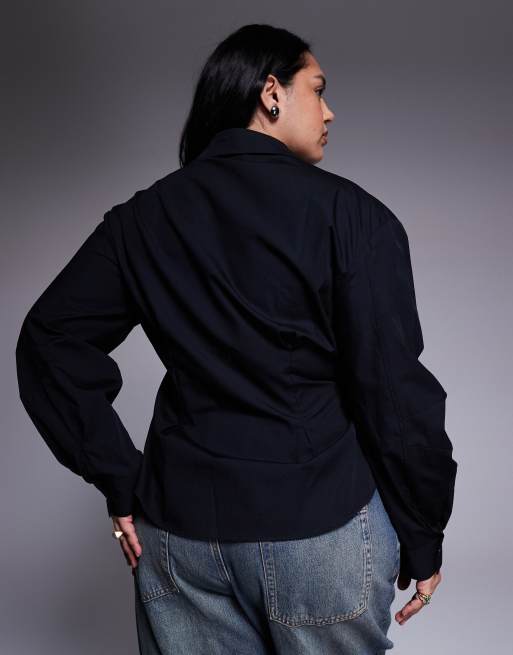 ASOS DESIGN Curve - Overhemd met overslag en cocoon mouwen in zwart, 4 van 4