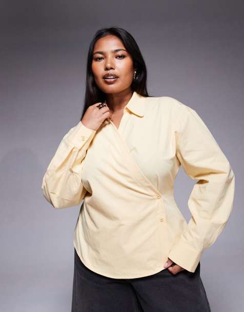 ASOS DESIGN - Curve - Overhemd met overslag en cocoonmouwen in lichtgeel - view 1