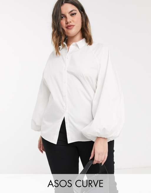 ASOS DESIGN Curve - Overhemd van katoen met lange volumemouwen in wit