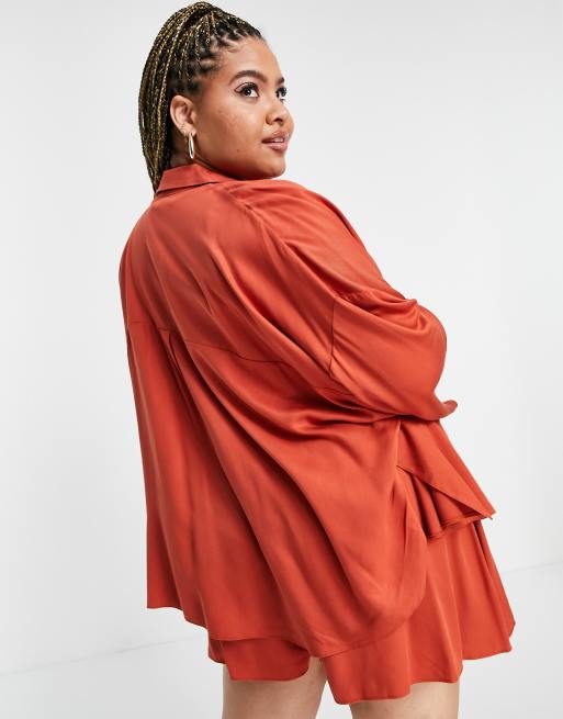 ASOS DESIGN Curve - Overshirt met kimonomouwen in roestbruin, deel van co-ord set  , 2 van 4