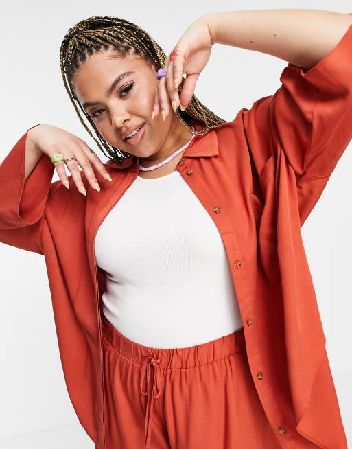ASOS DESIGN Curve - Overshirt met kimonomouwen in roestbruin, deel van co-ord set  , 3 van 4