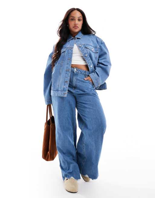 ASOS DESIGN Curve oversize 90's denim jacket in midwash blue, 3 of 4