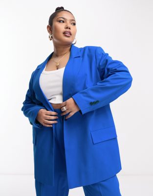 ASOS DESIGN Curve - Oversize-Anzugblazer in leuchtendem Blau