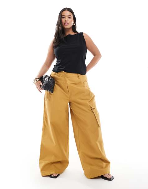 ASOS DESIGN Curve – Oversize-Ballonhose in Hellbraun mit Utility-Tasche - view 1