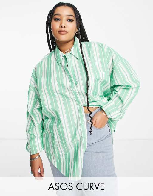 ASOS DESIGN Curve – Oversize-Dad-Hemd in Apfelgrün mit Streifen