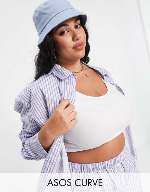 ASOS DESIGN Curve – Set mit Hemd und Shorts aus Baumwolle-Popeline in blau gestreift, 2 von 2