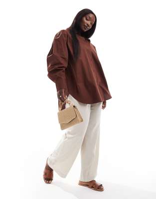 ASOS DESIGN Curve - Oversize-Hemd in Braun-Brown