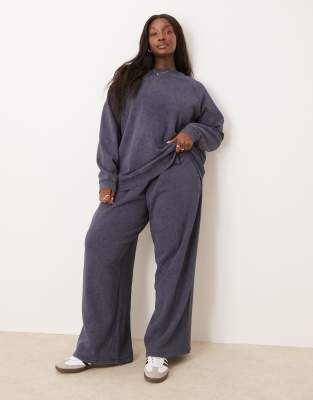 ASOS DESIGN Curve - Oversize-Jogginghose in verwaschenem Marineblau mit weitem Bein, Kombiteil-Grau