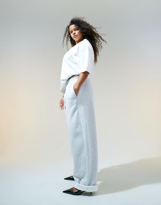 ASOS DESIGN Curve Oversize Jogginghose mit umgeschlagenem Bund in meliertem Grau