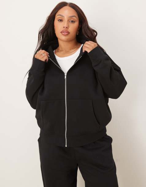 ASOS DESIGN Curve – Oversize-Kapuzenjacke in Schwarz mit weicher Innenseite - view 1