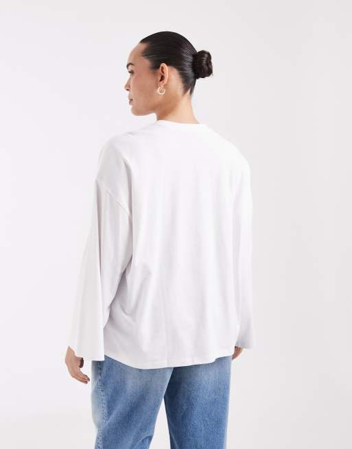 ASOS DESIGN Curve oversize långärmad skater-t-shirt i vitt, 4 av 4