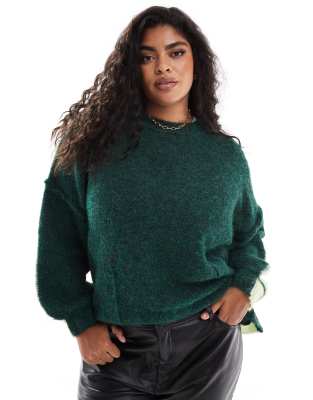 ASOS DESIGN Curve - Oversize-Pullover in Grün mit Rundhalsausschnitt und Blockfarben-Design