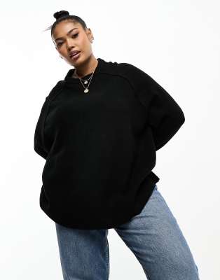 ASOS DESIGN Curve - Oversize-Pullover in Schwarz mit Rundhalsausschnitt