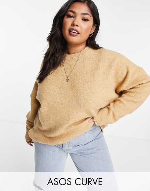 ASOS DESIGN Curve – Oversize-Pullover mit Volumenärmel in Camel