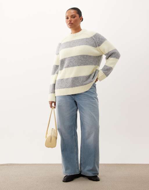 ASOS DESIGN Curve oversize puszysty sweter w kolorze buttermilk i szarym, 2 z 4