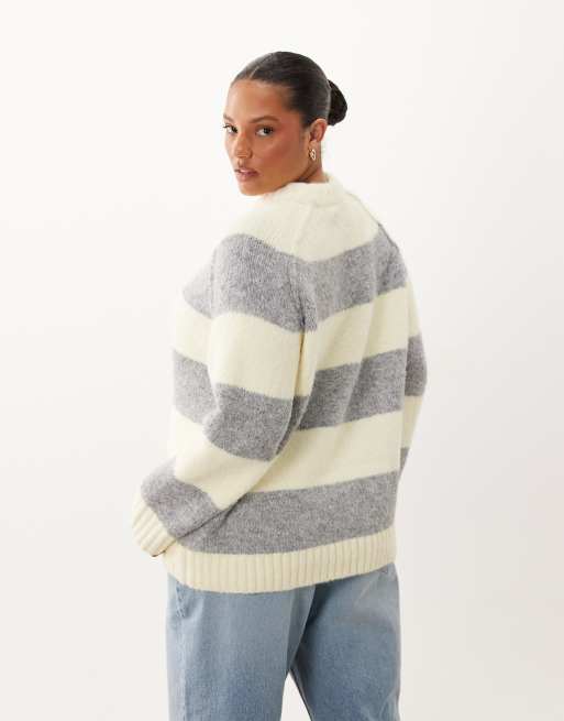 ASOS DESIGN Curve oversize puszysty sweter w kolorze buttermilk i szarym, 4 z 4