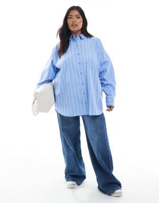 ASOS DESIGN Curve - Oversize-Shirt in Blau und Weiß gestreift