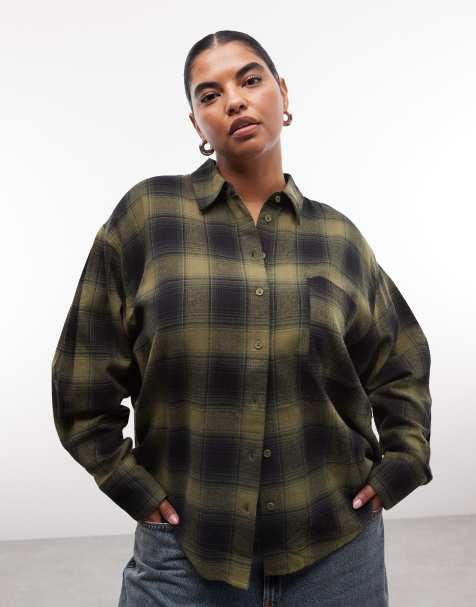 ASOS DESIGN Curve oversize skjorta i rutigt grönt - view 1