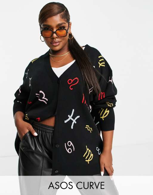 ASOS DESIGN Curve – Oversize-Strickjacke mit Sternzeichenmuster 